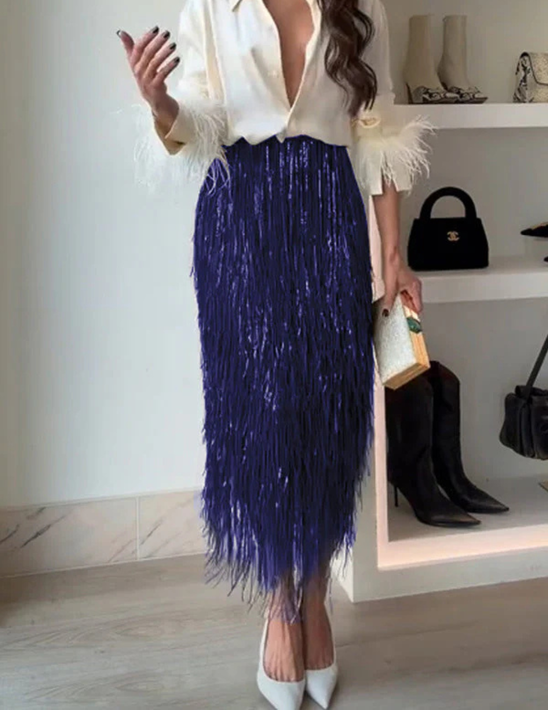 Virella – Metallic fringe detail – Midi skirt-10421940683095-ZARA MAE LONDON