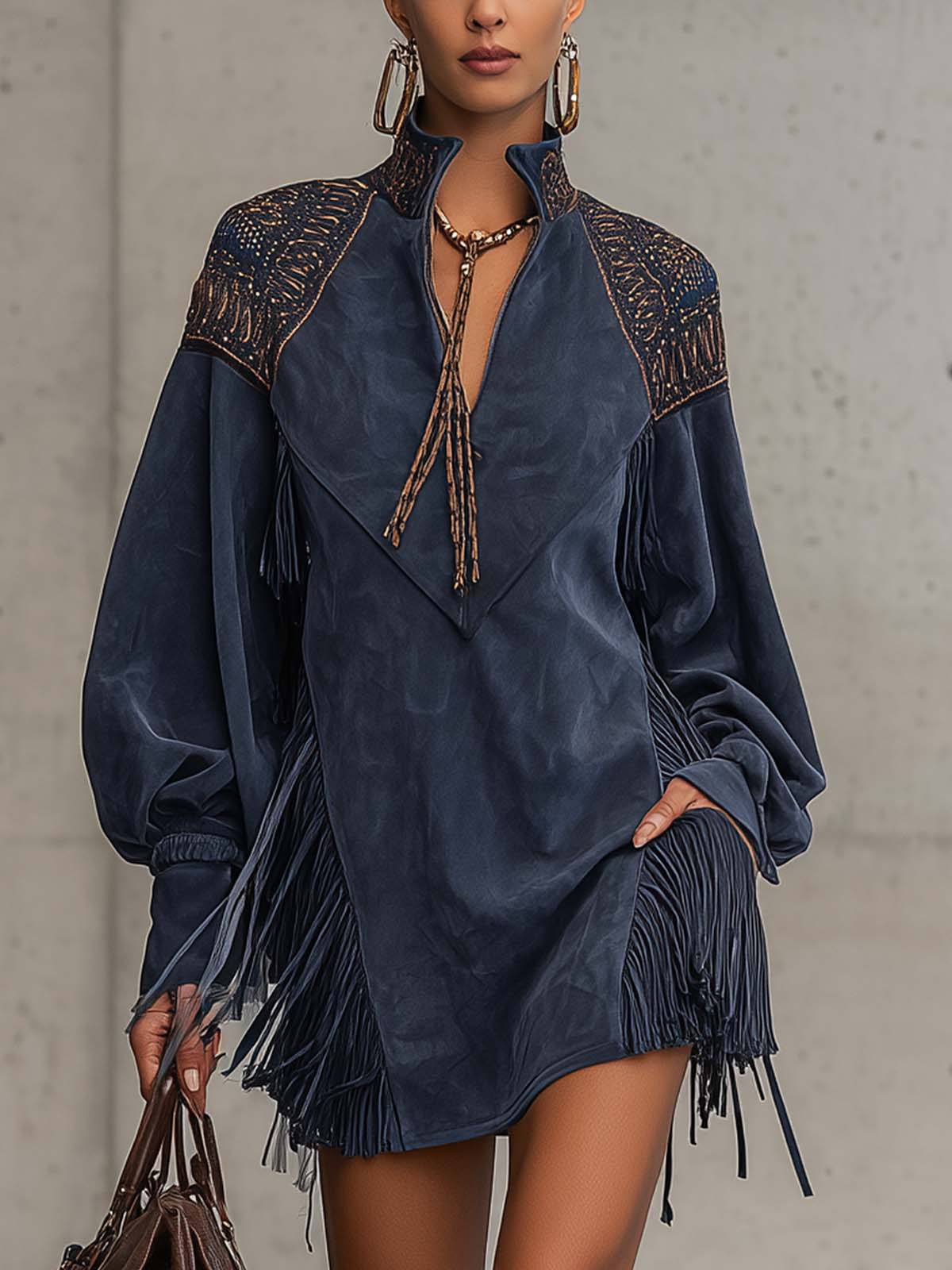 Calvetta – Embroidered fringe detail – Tunic mini dress-10444728828247-ZARA MAE LONDON