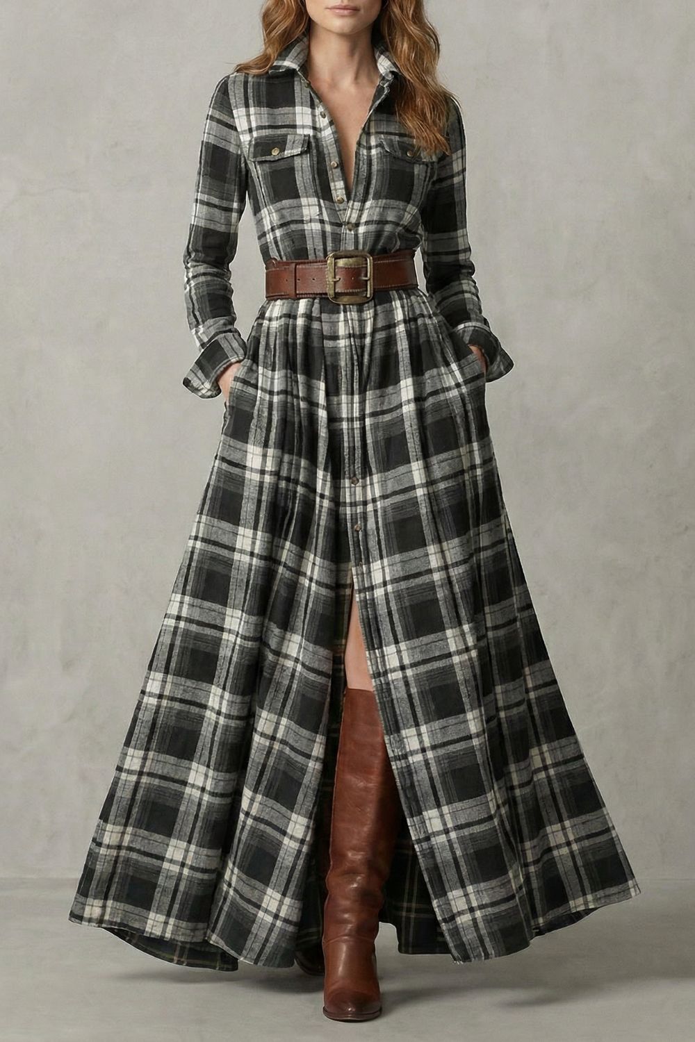 Velerine – Highland charm – Plaid maxi shirt dress (belt included)-10452973748567-ZARA MAE LONDON