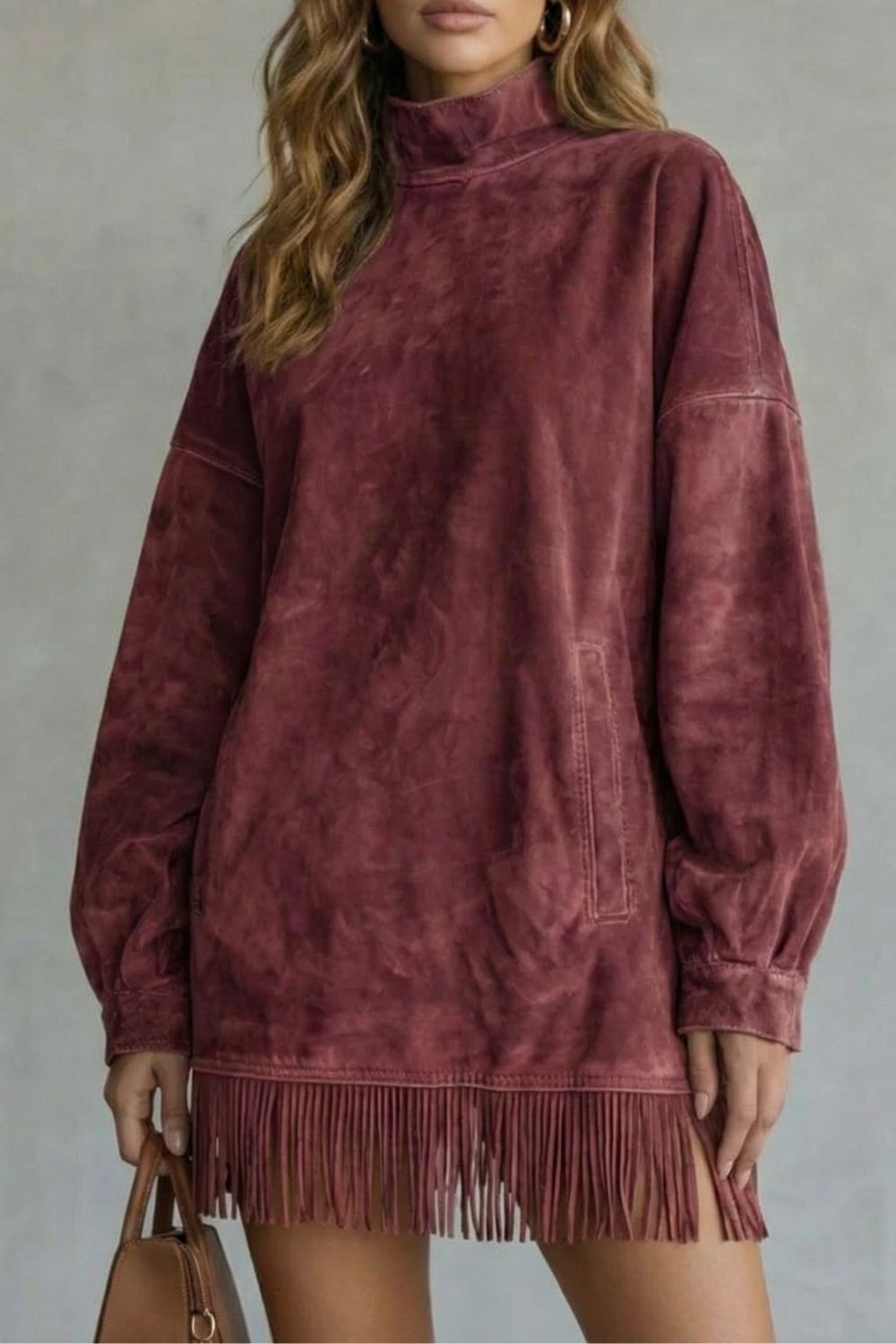 Viretta – Suede fringe detail – Turtleneck mini dress-10452939899223-ZARA MAE LONDON