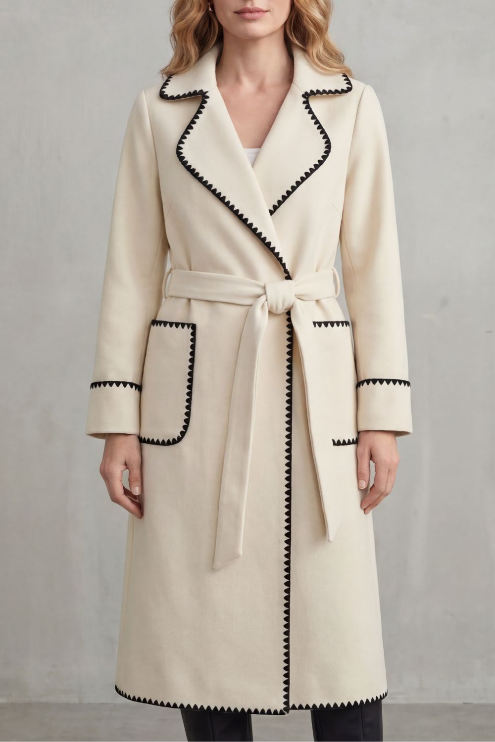 Serafelle – Contrast trim – Longline belted coat-10472589984087-ZARA MAE LONDON
