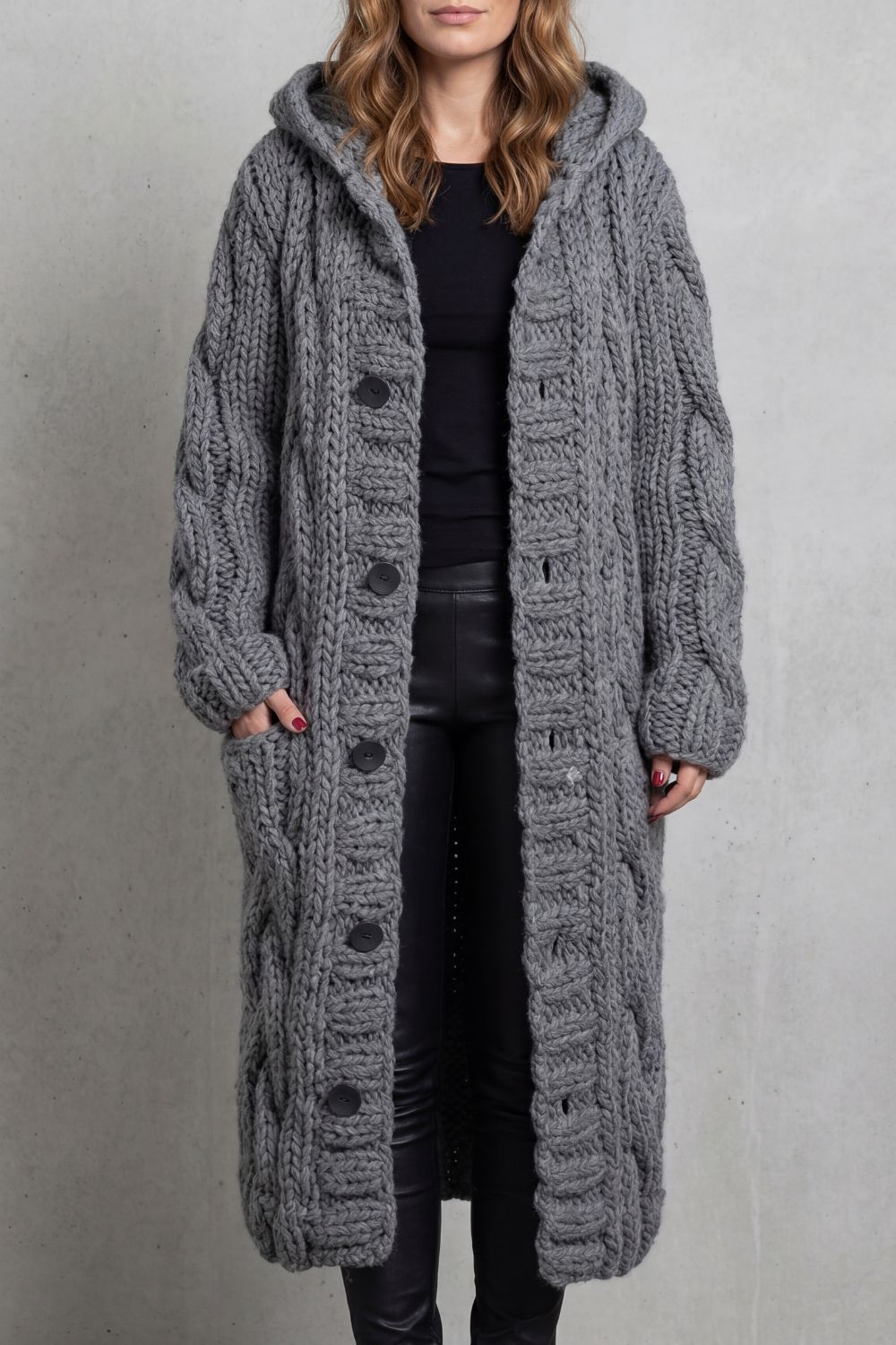 Karinaè – Oversized cable knit – Hooded cardigan coat-10476348473687-ZARA MAE LONDON