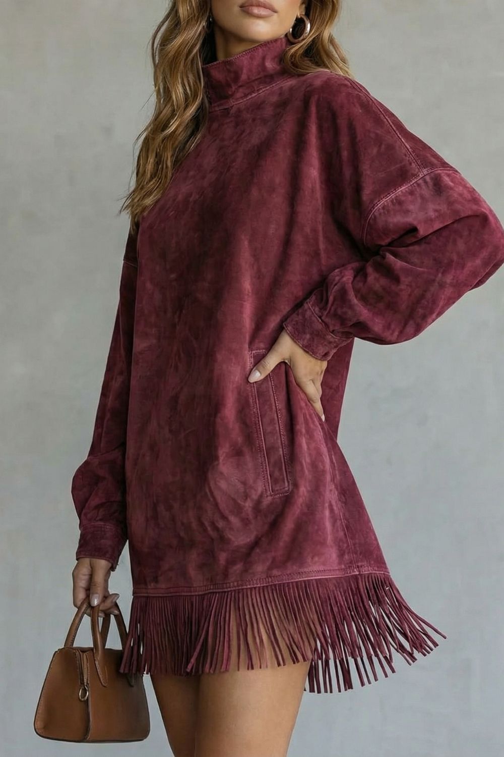 Viretta – Suede fringe detail – Turtleneck mini dress-10452939899223-ZARA MAE LONDON