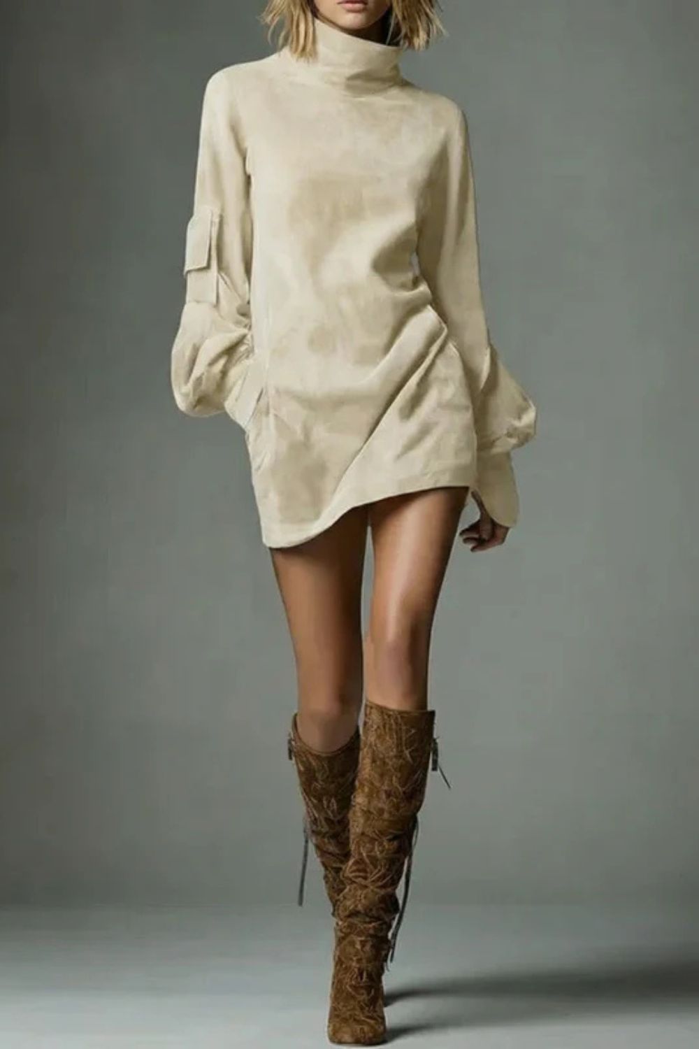 Marcella – High neck silhouette – Suede-effect mini dress