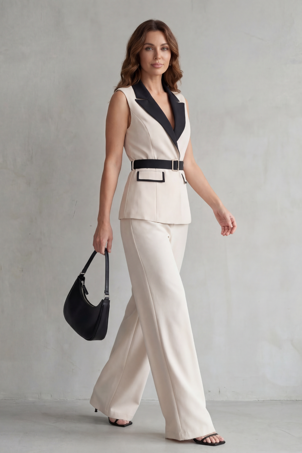 Bellavive – Two-tone lapel – Sleeveless trouser suit