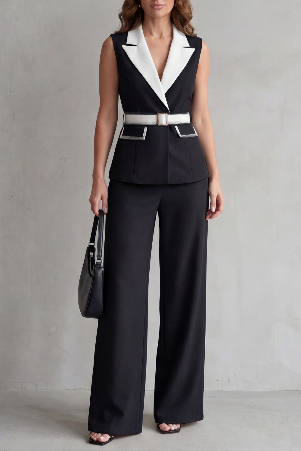 Bellavive – Two-tone lapel – Sleeveless trouser suit