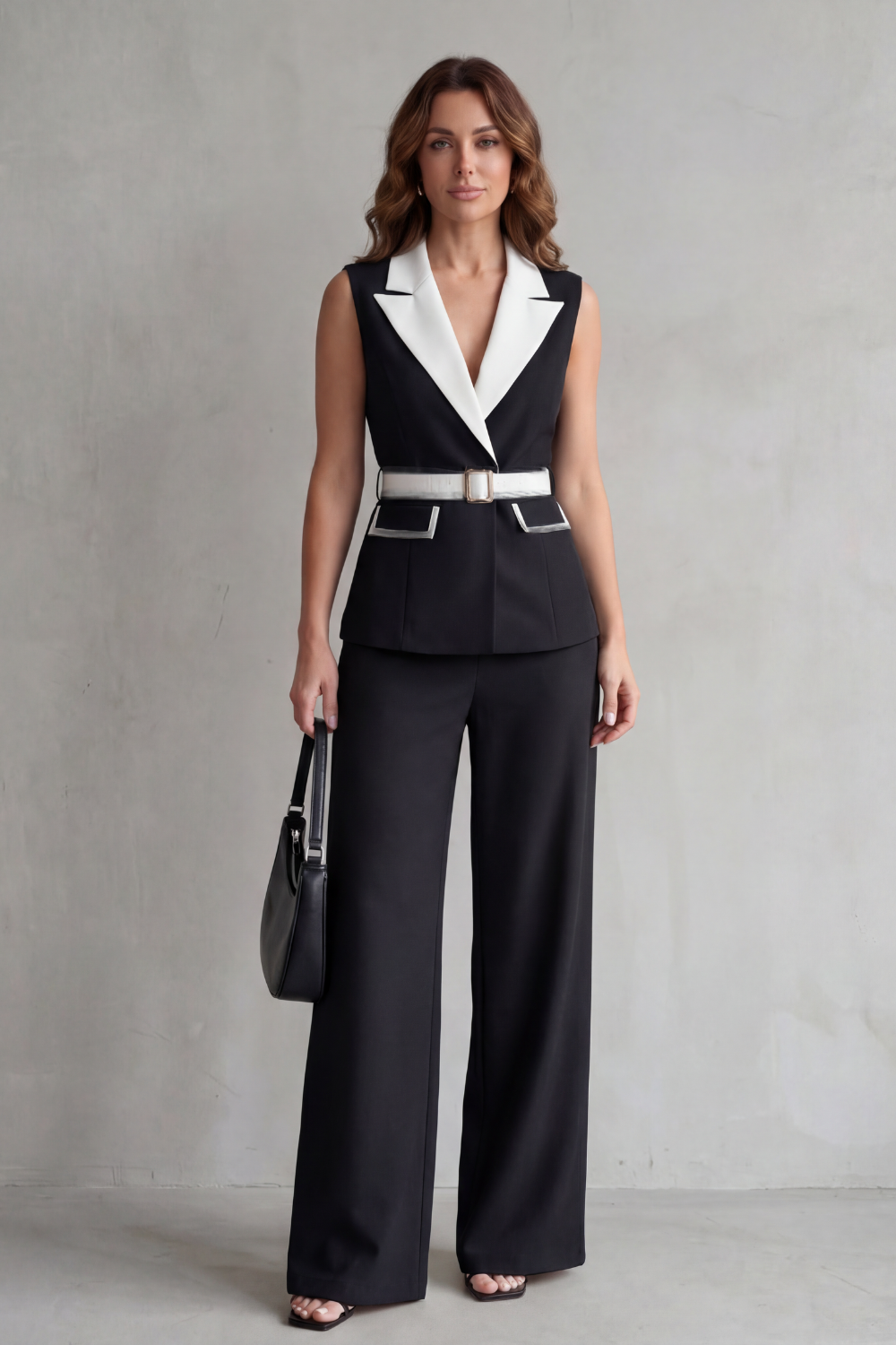 Bellavive – Two-tone lapel – Sleeveless trouser suit