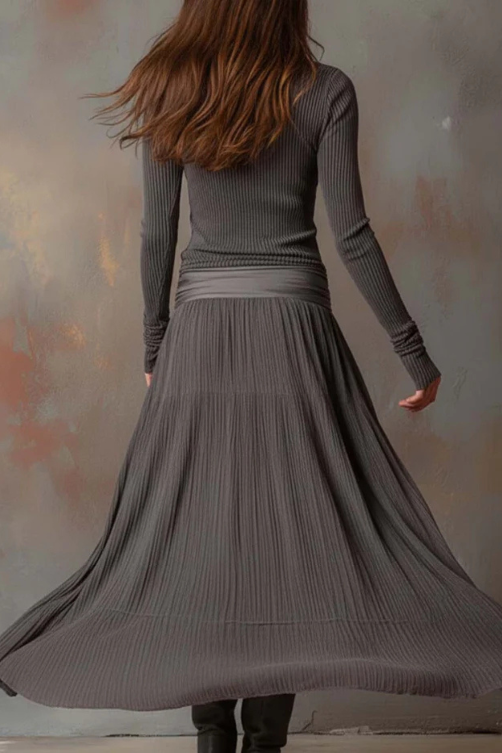 Brunelle – Flowy ribbed design – Long-sleeve maxi dress-10428391850327-ZARA MAE LONDON