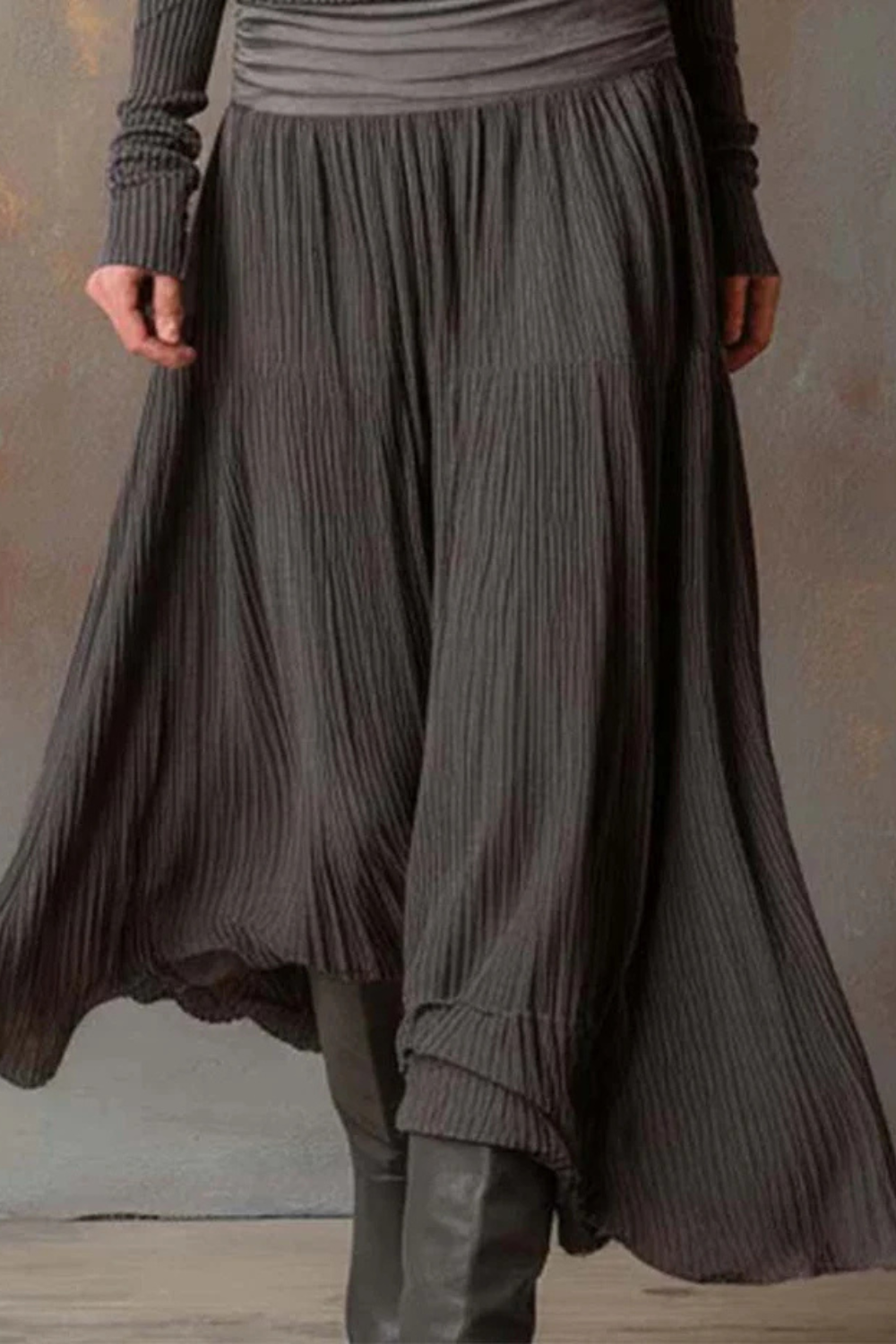 Brunelle – Flowy ribbed design – Long-sleeve maxi dress-10428391850327-ZARA MAE LONDON