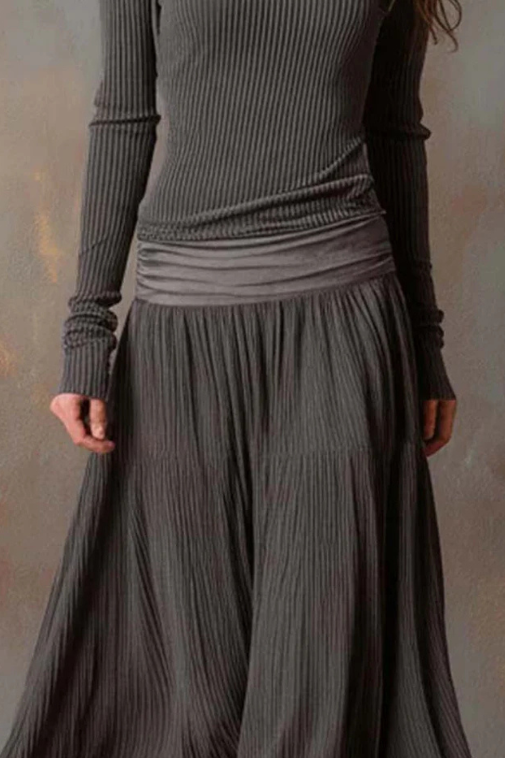 Brunelle – Flowy ribbed design – Long-sleeve maxi dress-10428391850327-ZARA MAE LONDON