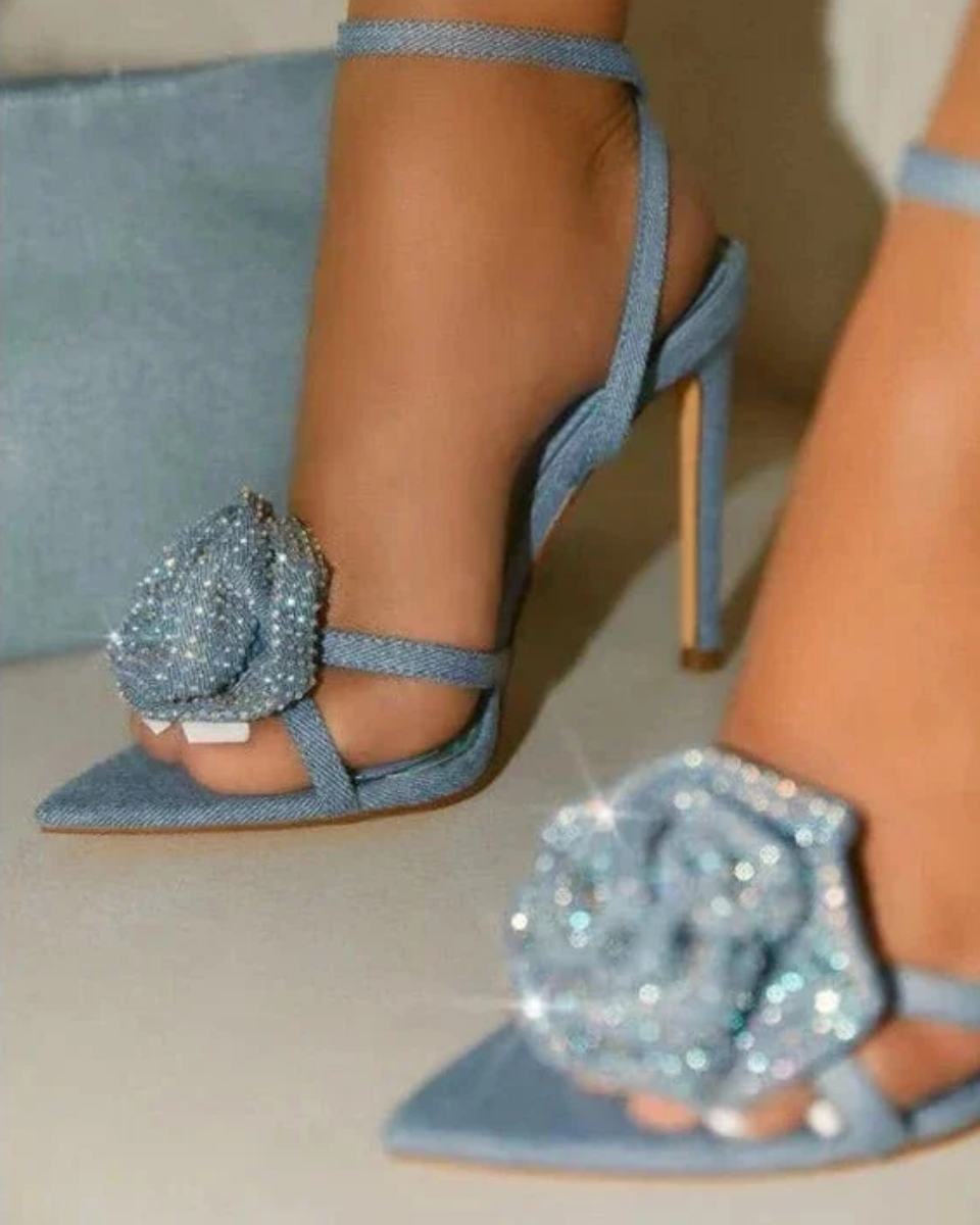 Flavie – Floral embellishment – Denim rose stiletto heels-10418922848599-ZARA MAE LONDON