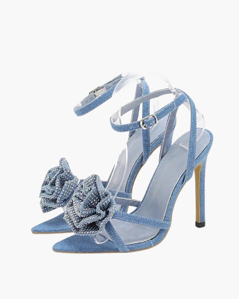 Flavie – Floral embellishment – Denim rose stiletto heels-10418922848599-ZARA MAE LONDON