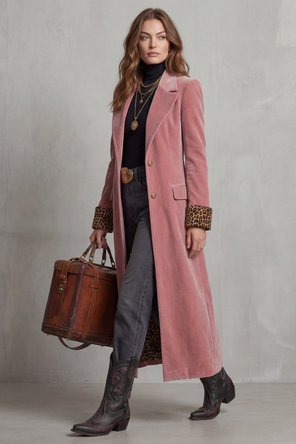 Lusavine – Leopard-lined velvet elegance – Long coat-10483590594903-ZARA MAE LONDON