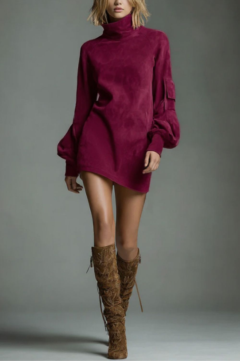 Marcella – High neck silhouette – Suede-effect mini dress