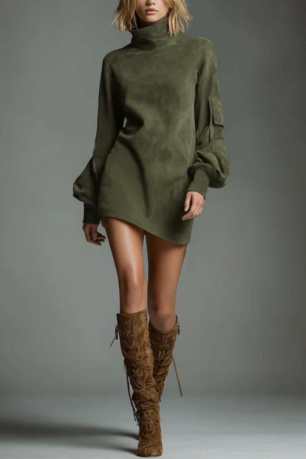 Marcella – High neck silhouette – Suede-effect mini dress