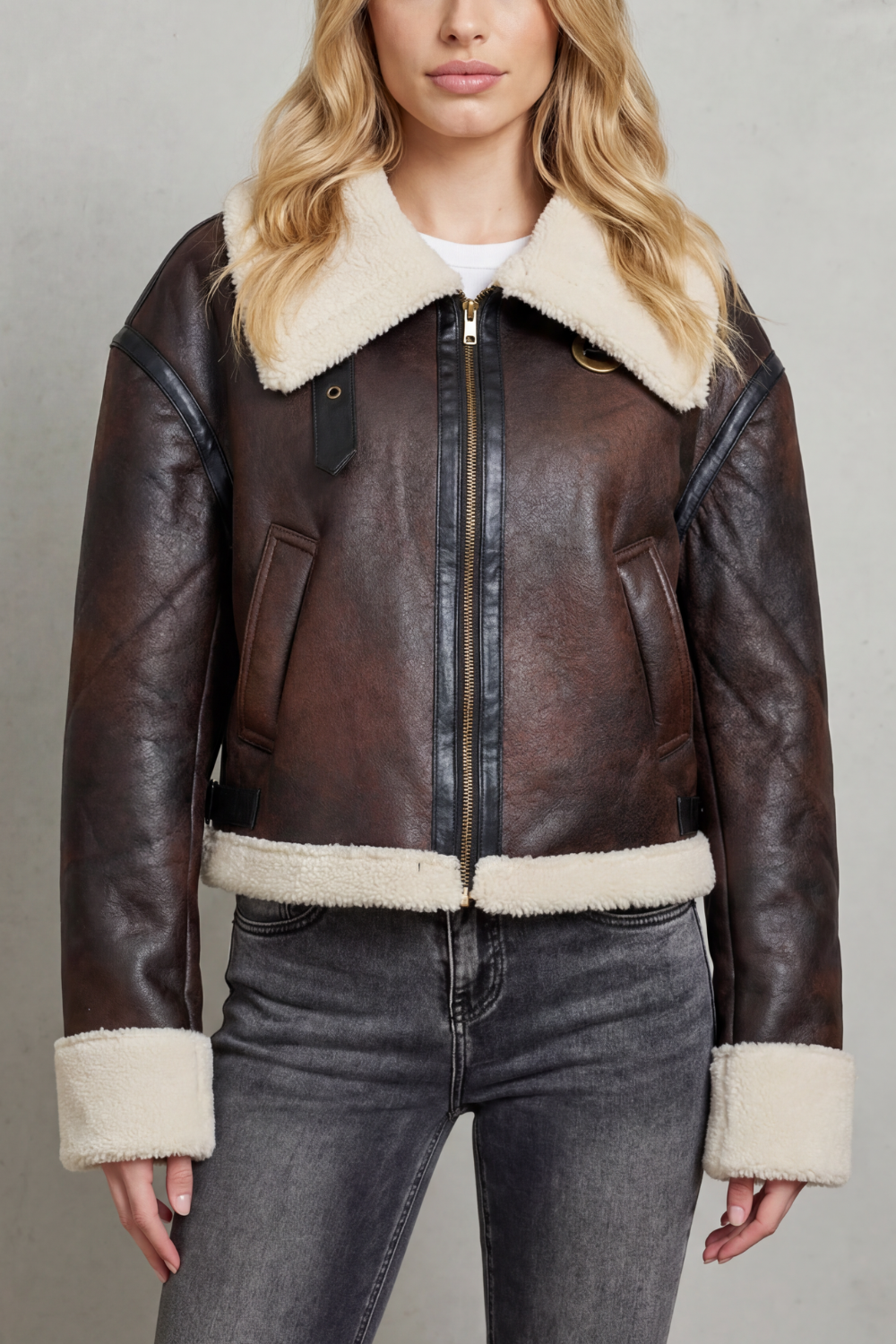 Mirevola – Shearling trim – Cropped aviator jacket-10481815191895-ZARA MAE LONDON