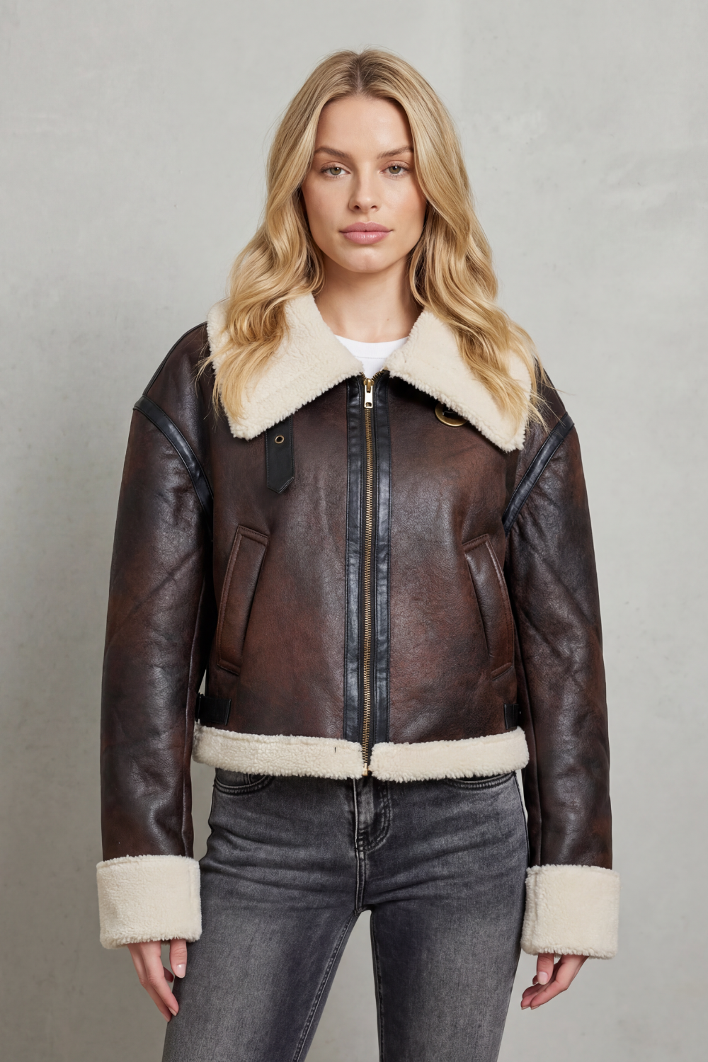 Mirevola – Shearling trim – Cropped aviator jacket-10481815191895-ZARA MAE LONDON