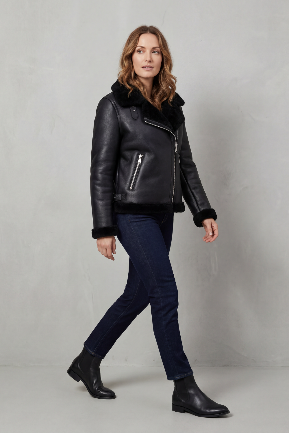 Noirellé – Asymmetric zip – Shearling biker jacket-10482498142551-ZARA MAE LONDON