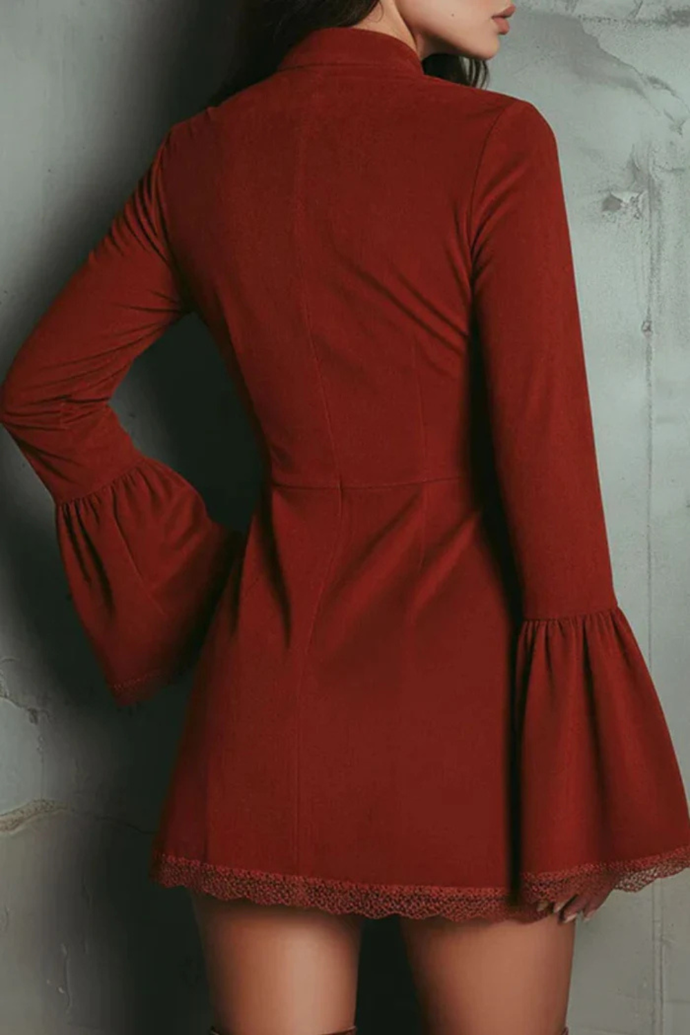 Rosavine – Embroidered neckline – Suede mini dress