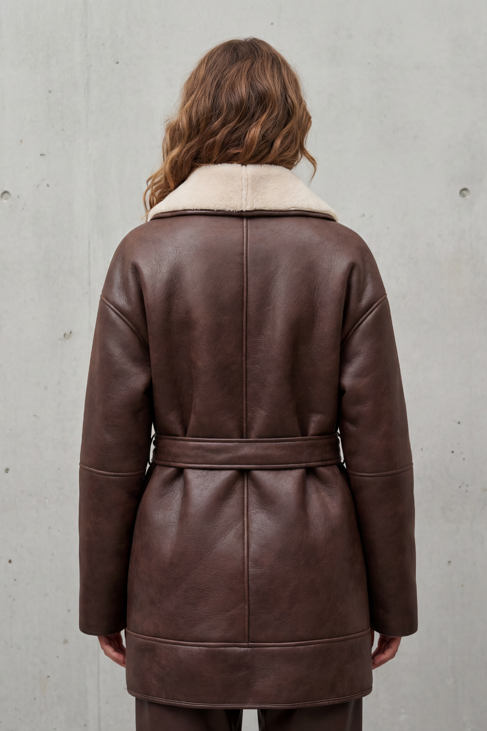 Sorelline – Contrast fleece wrap – Belted faux leather coat-10482651103575-ZARA MAE LONDON