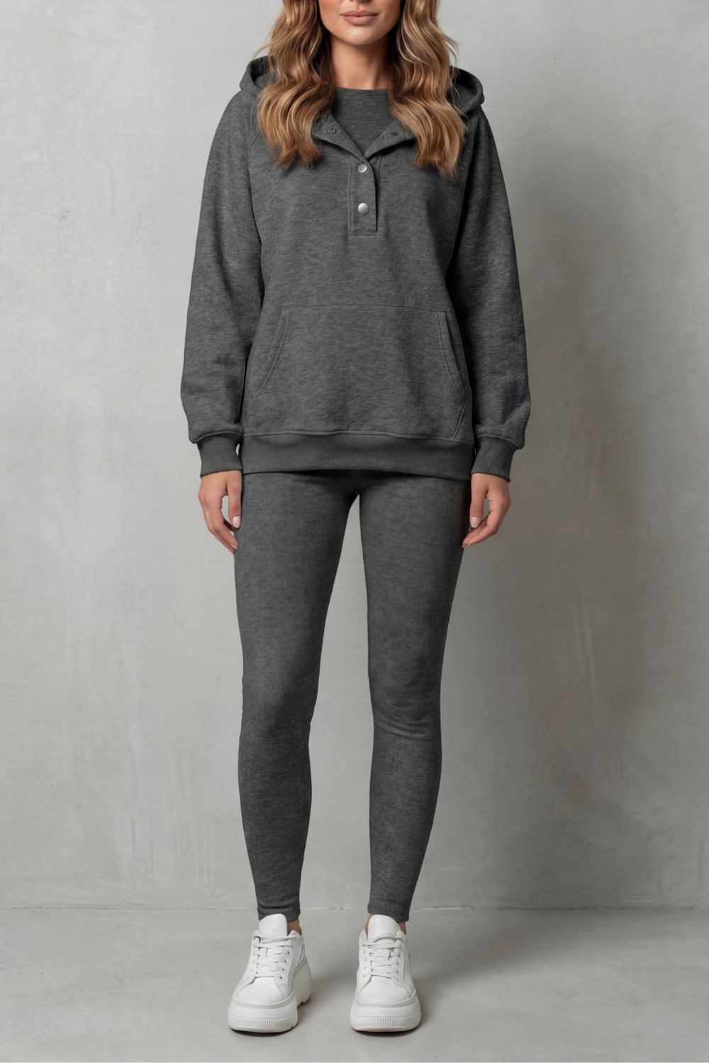 Thalina – Button detail hoodie – Cozy Relaxed Set-10490774618455-ZARA MAE LONDON