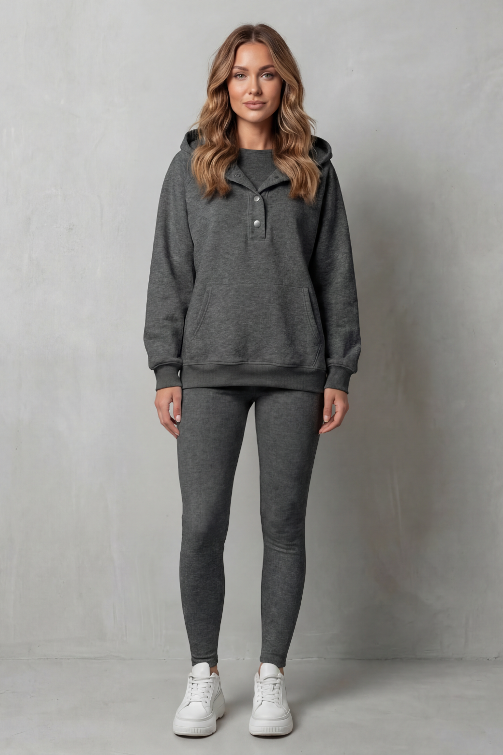 Thalina – Button detail hoodie – Cozy Relaxed Set-10490774618455-ZARA MAE LONDON