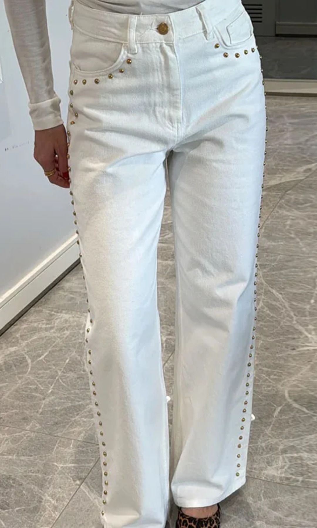 Valdenza – Gold stud trim – Straight leg jeans-10427421557079-ZARA MAE LONDON