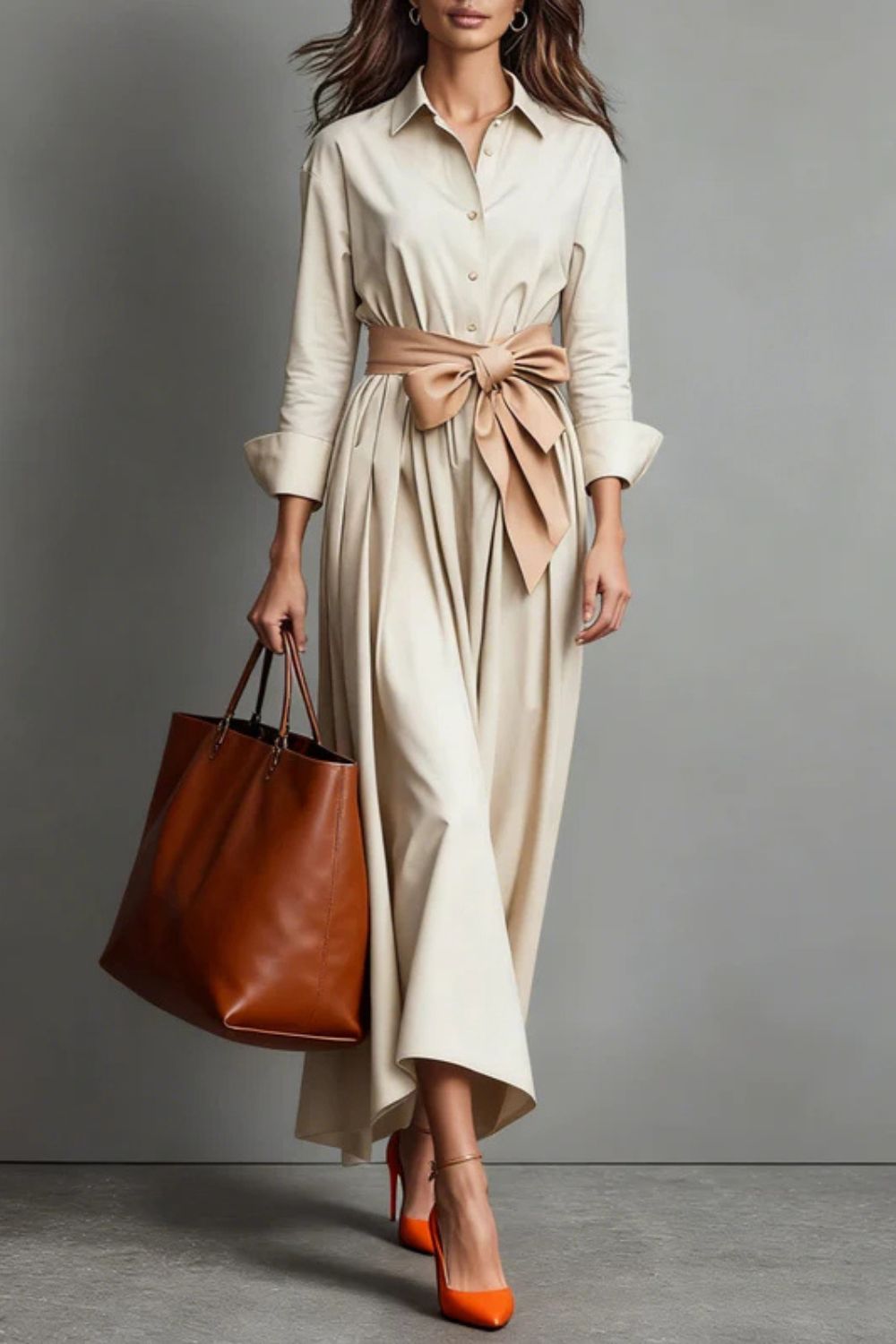 Valmira – Waist tie elegance – Shirt maxi dress