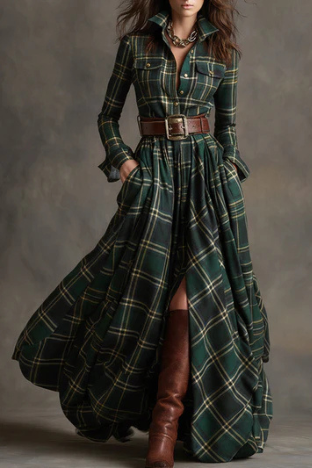 Velerine – Highland charm – Plaid maxi shirt dress-10426336379223-ZARA MAE LONDON