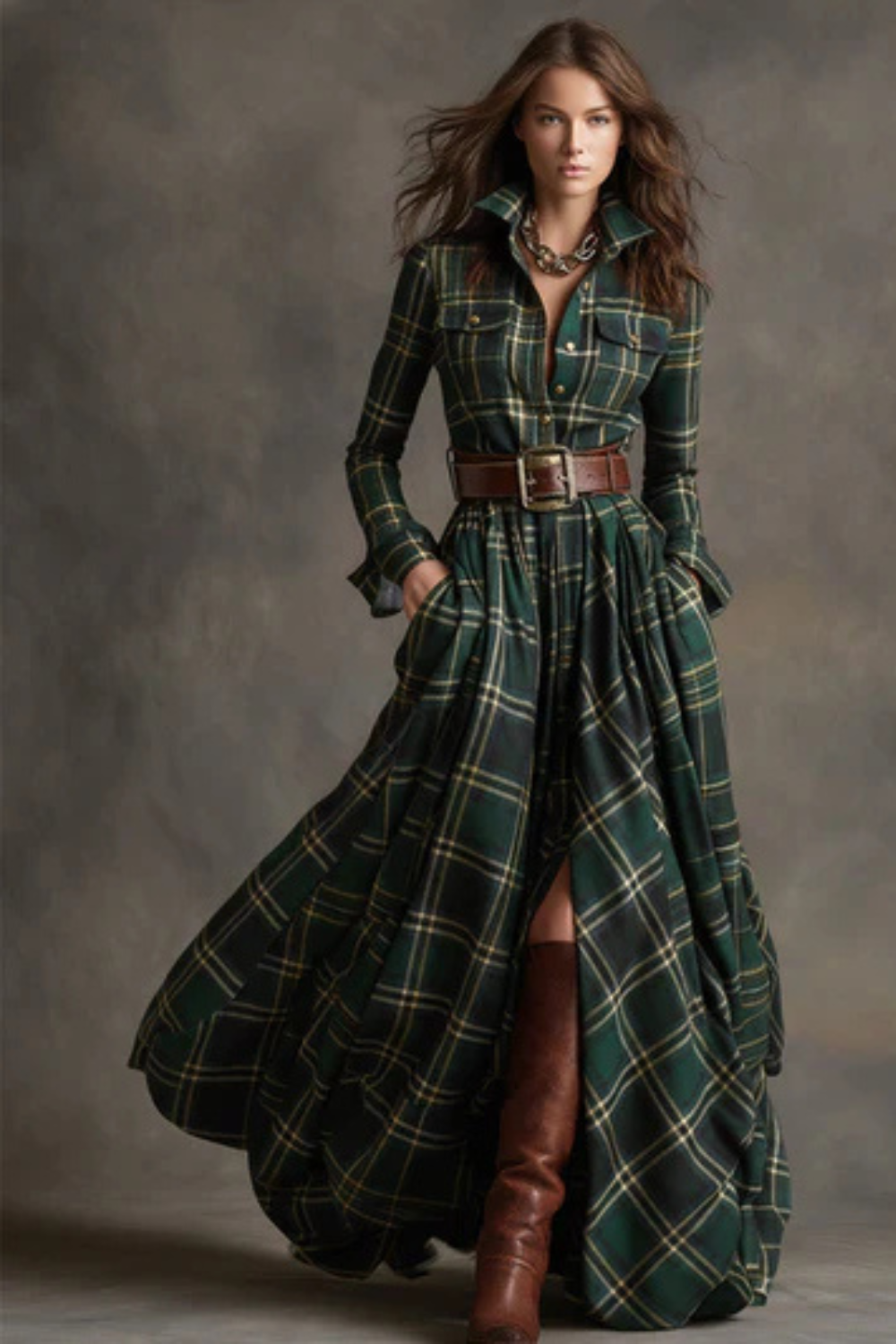 Velerine – Highland charm – Plaid maxi shirt dress-10426336379223-ZARA MAE LONDON