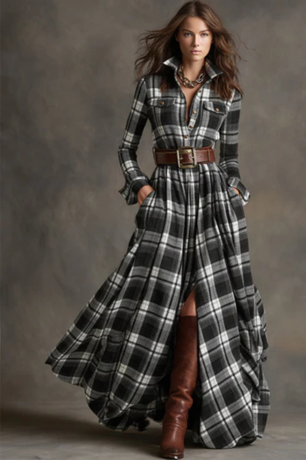 Velerine – Highland charm – Plaid maxi shirt dress-10426336379223-ZARA MAE LONDON