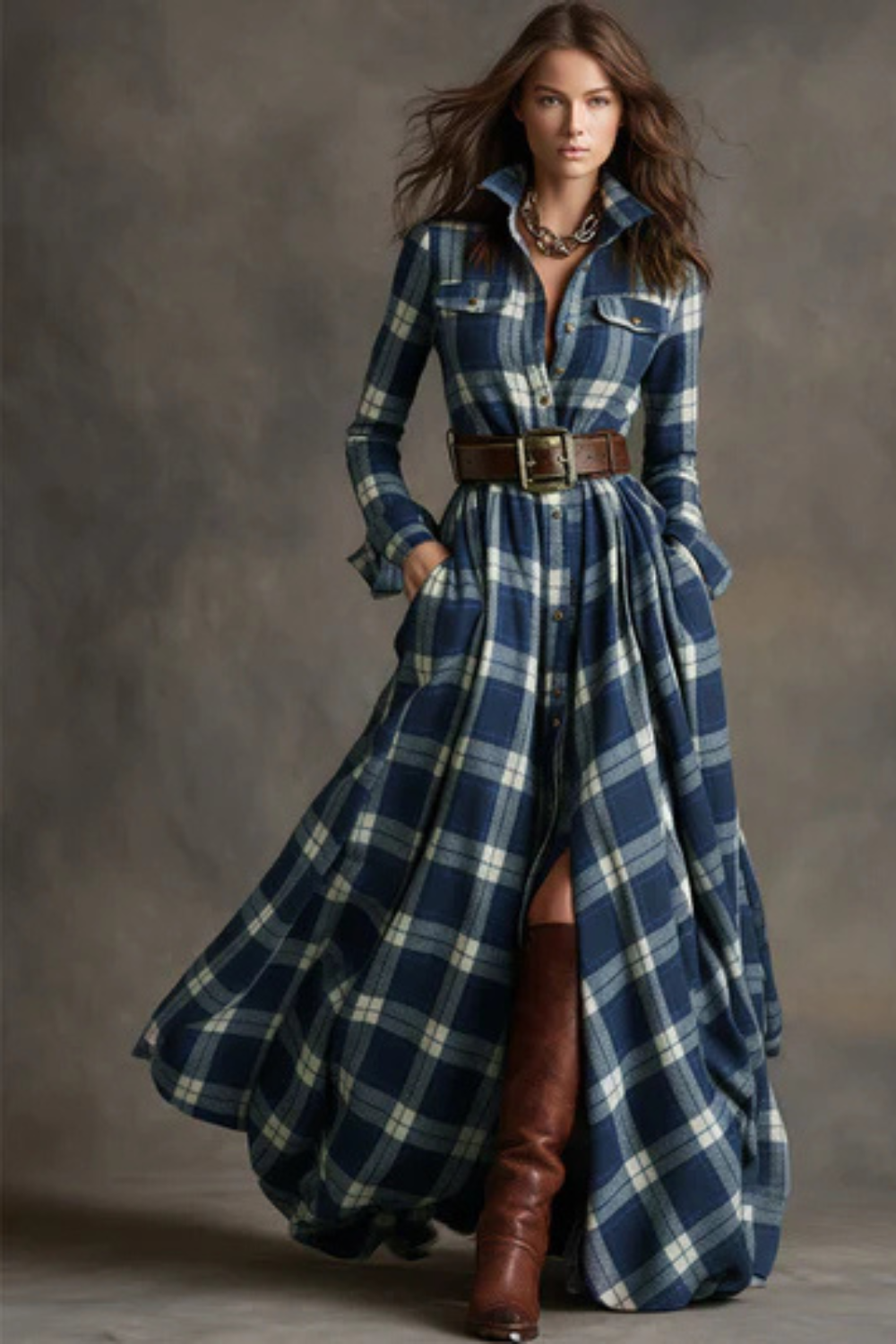 Velerine – Highland charm – Plaid maxi shirt dress-10426336379223-ZARA MAE LONDON