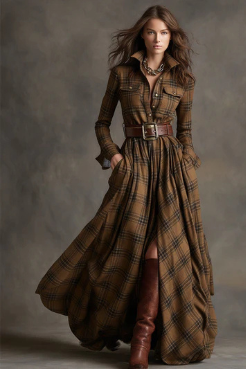 Velerine – Highland charm – Plaid maxi shirt dress-10426336379223-ZARA MAE LONDON