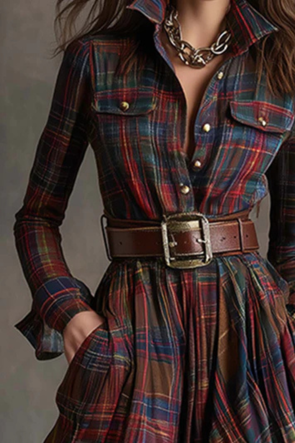 Velerine – Highland charm – Plaid maxi shirt dress-10426336379223-ZARA MAE LONDON