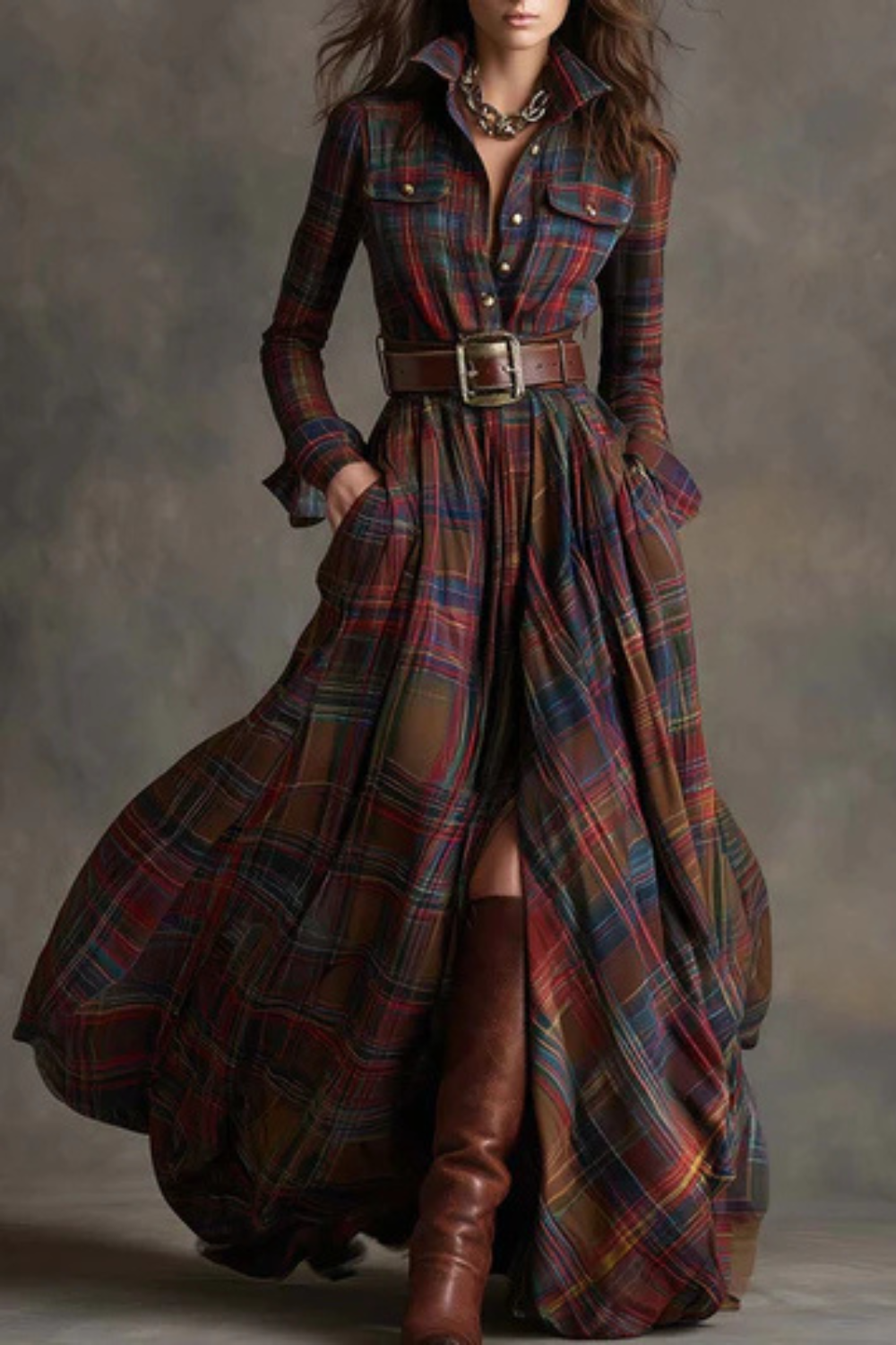 Velerine – Highland charm – Plaid maxi shirt dress-10426336379223-ZARA MAE LONDON