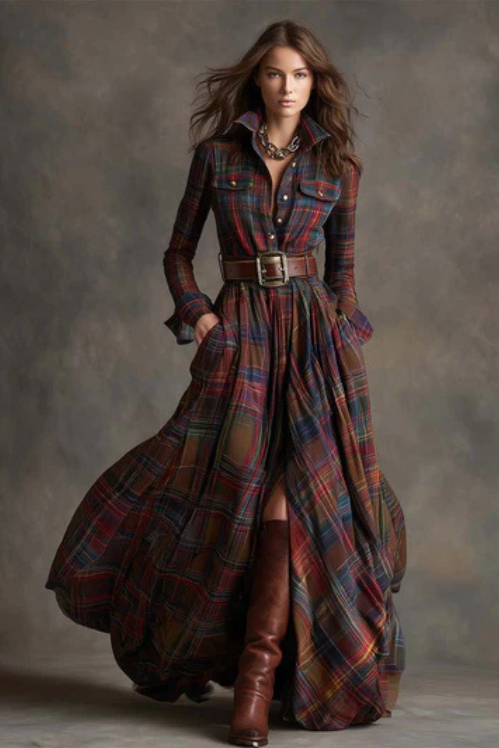 Velerine – Highland charm – Plaid maxi shirt dress-10426336379223-ZARA MAE LONDON