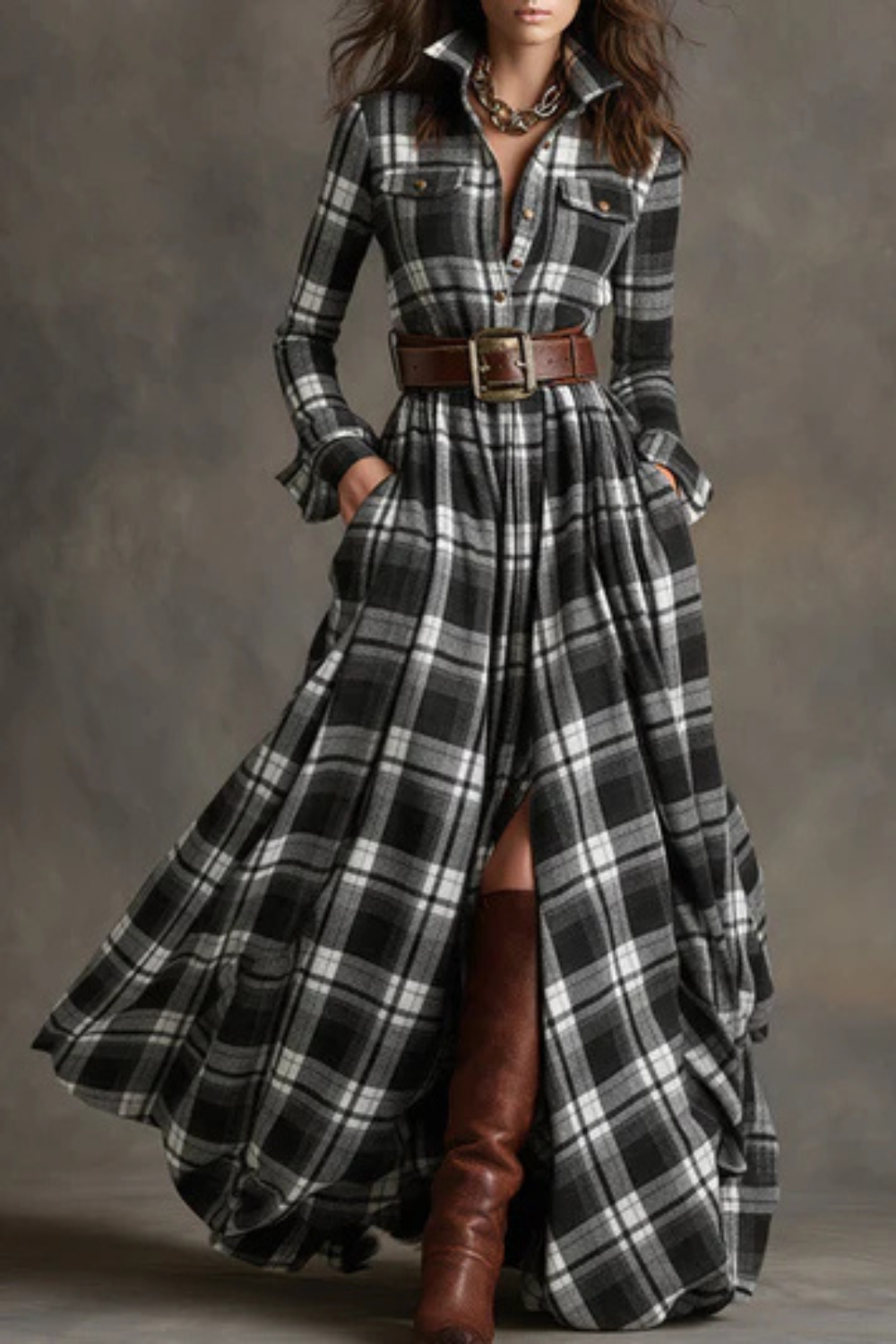 Velerine – Highland charm – Plaid maxi shirt dress-10426336379223-ZARA MAE LONDON