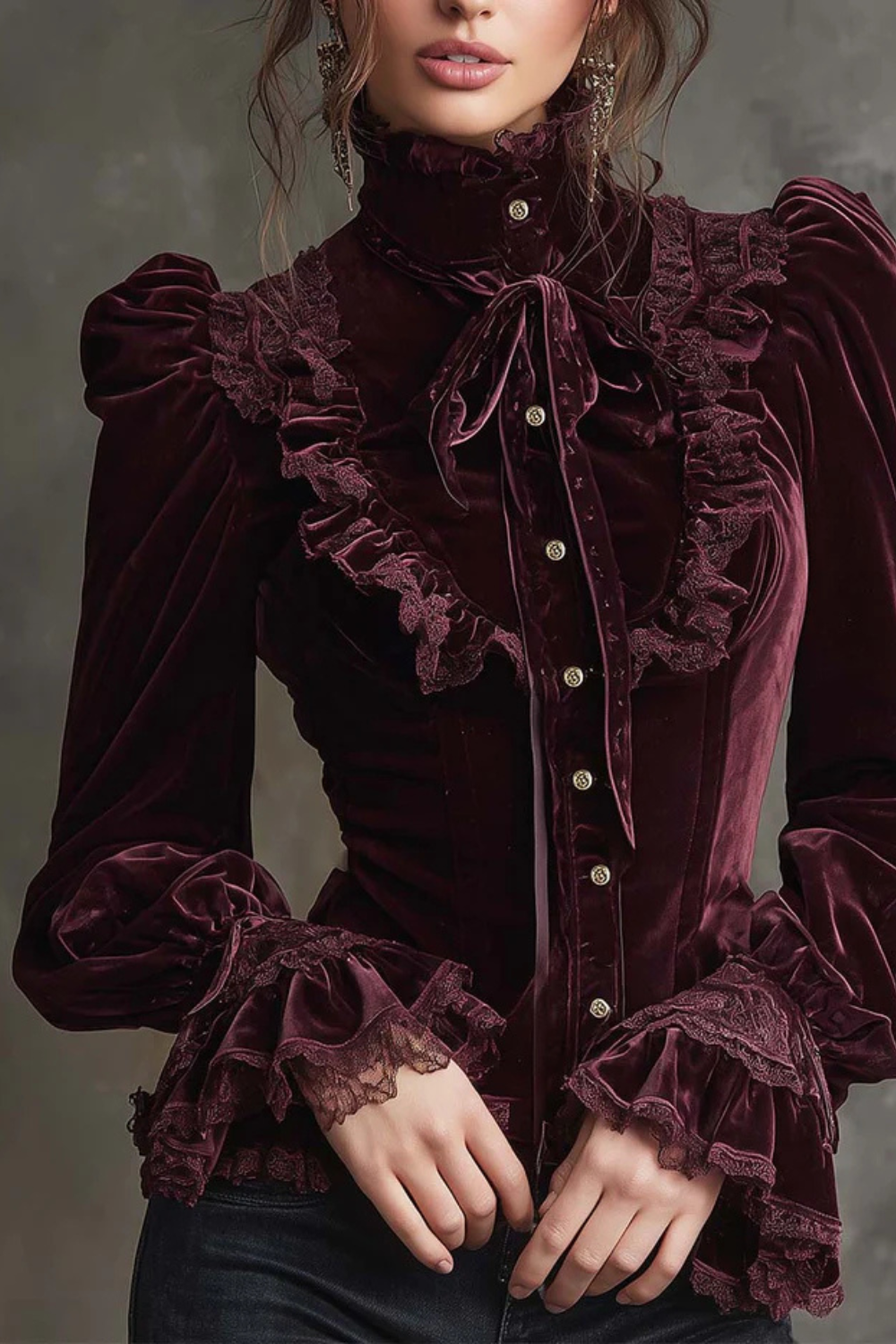 Vignoletta – Ruffled velvet lace – Victorian blouse-10434780397911-ZARA MAE LONDON