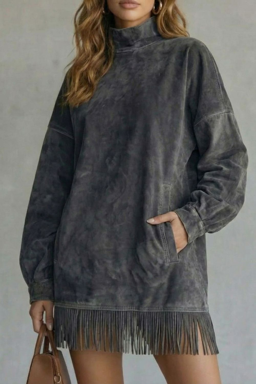 Viretta – Suede fringe detail – Turtleneck mini dress-10452939899223-ZARA MAE LONDON