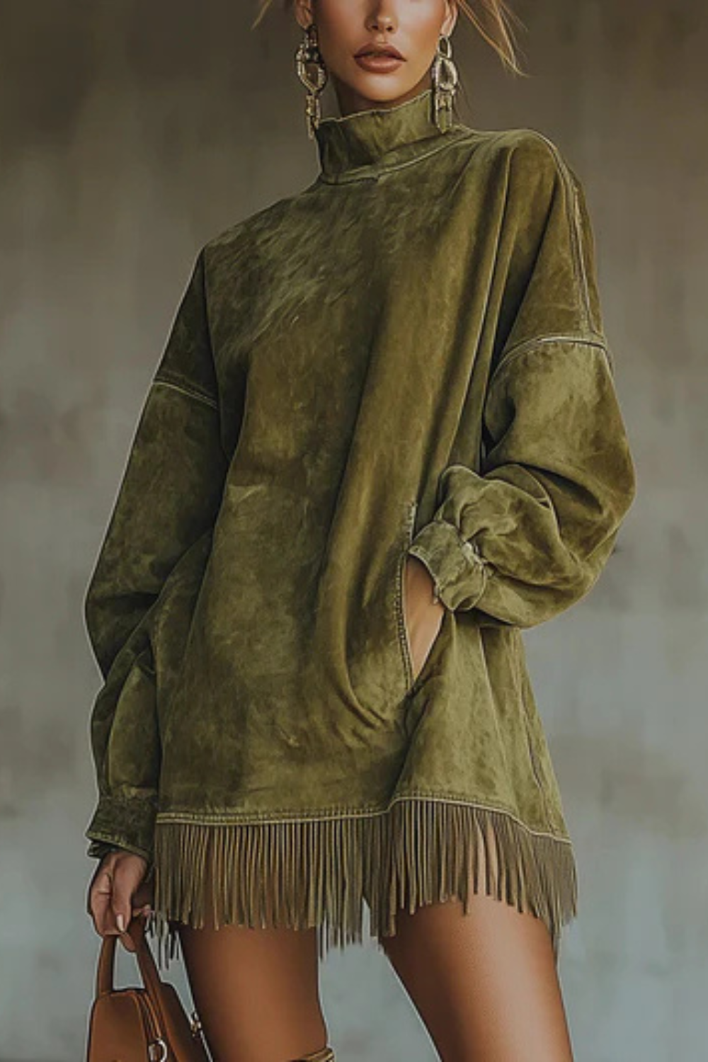 Viretta – Suede fringe detail – Turtleneck mini dress-10426336411991-ZARA MAE LONDON