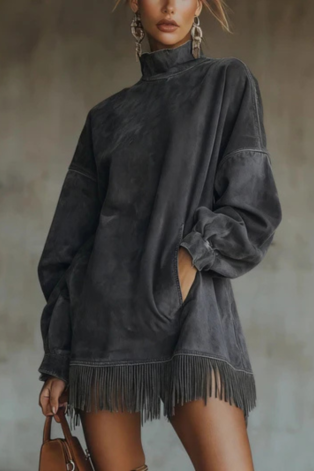 Viretta – Suede fringe detail – Turtleneck mini dress-10426336411991-ZARA MAE LONDON