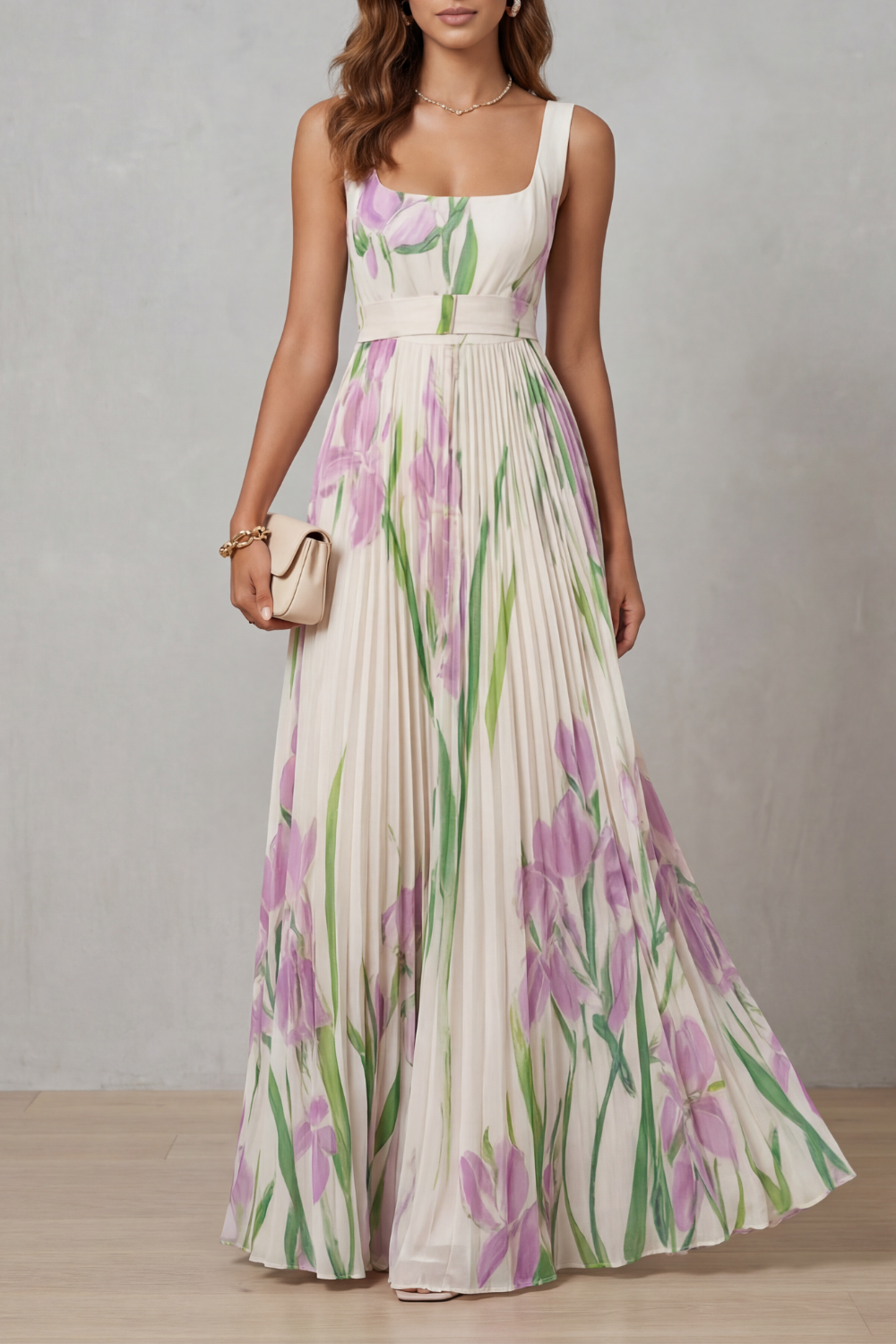 Vivienna – Watercolour floral – Pleated maxi dress-10490755514711-ZARA MAE LONDON