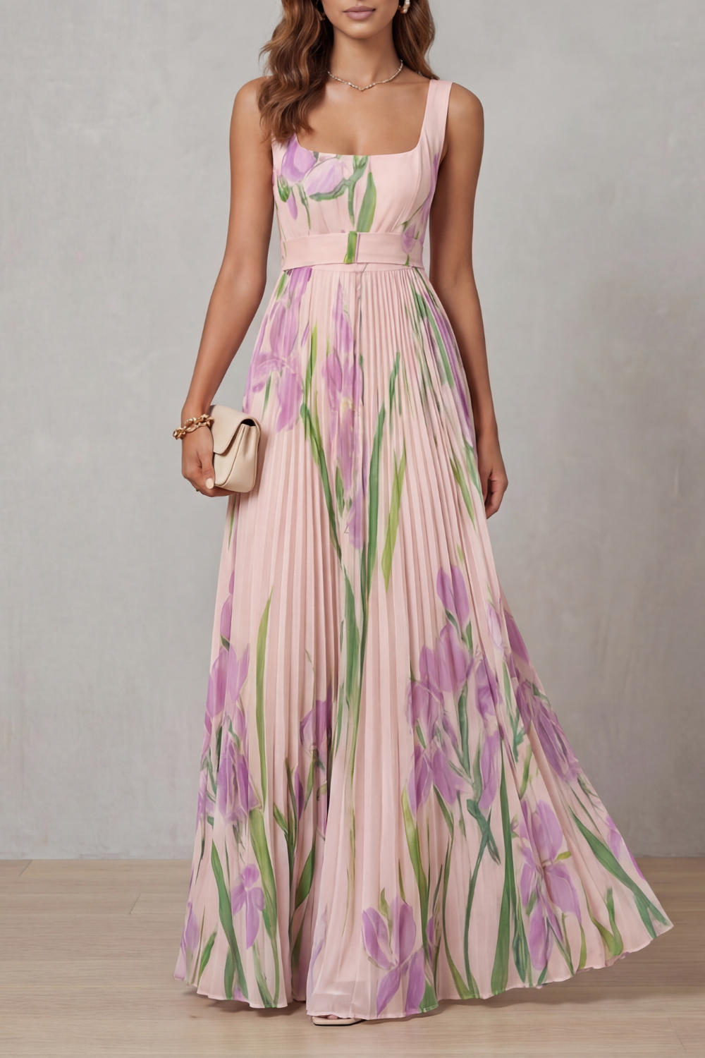 Vivienna – Watercolour floral – Pleated maxi dress-10490755514711-ZARA MAE LONDON