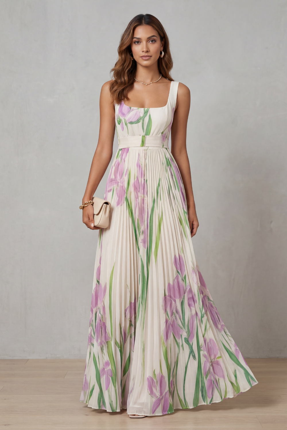 Vivienna – Watercolour floral – Pleated maxi dress-10490755514711-ZARA MAE LONDON