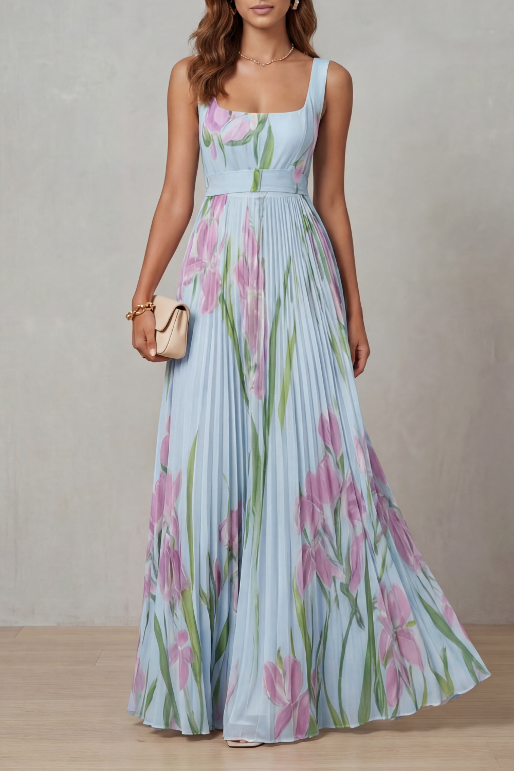 Vivienna – Watercolour floral – Pleated maxi dress-10490755514711-ZARA MAE LONDON