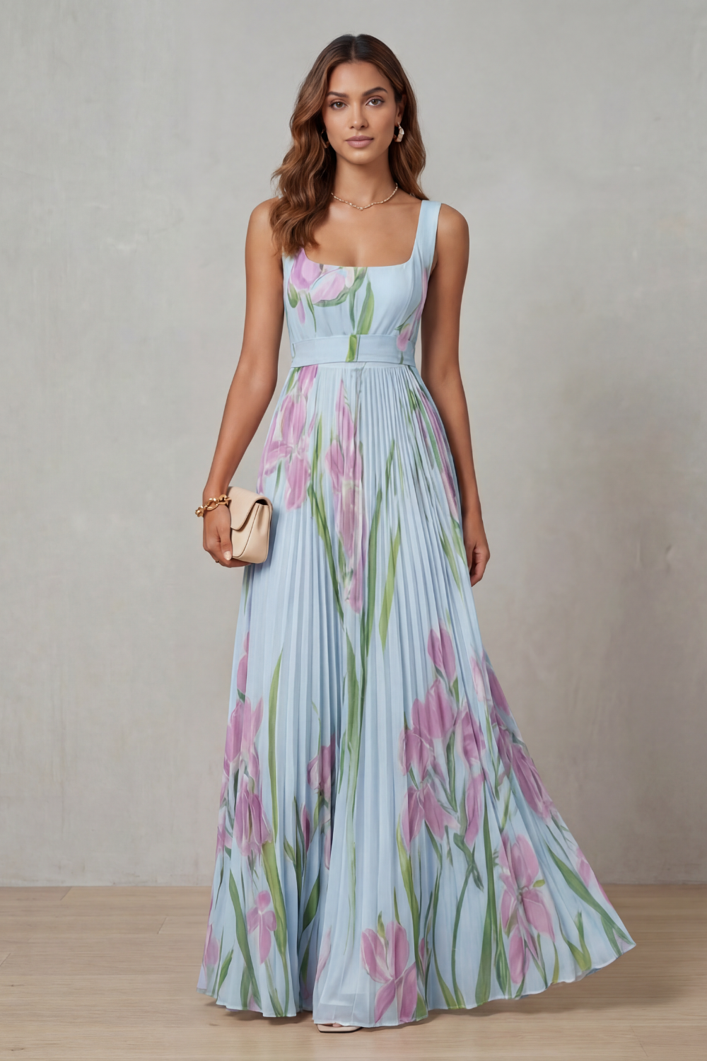 Vivienna – Watercolour floral – Pleated maxi dress-10490755514711-ZARA MAE LONDON
