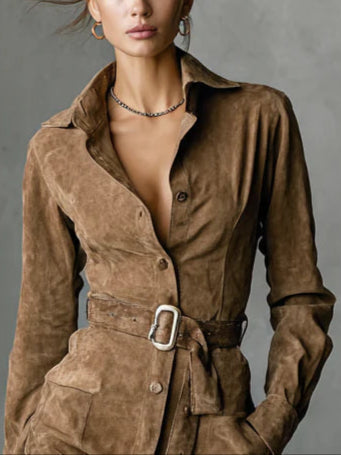 Vellessa – Belted silhouette – Suede midi dress-10430310744407-ZARA MAE LONDON