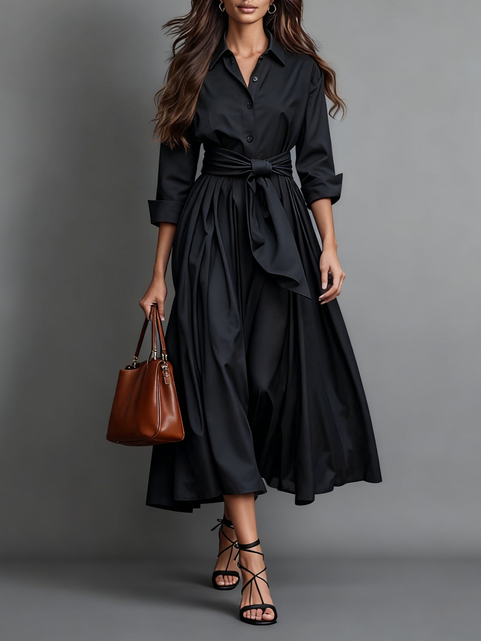 Valmira – Waist tie elegance – Shirt maxi dress-10434810085719-ZARA MAE LONDON