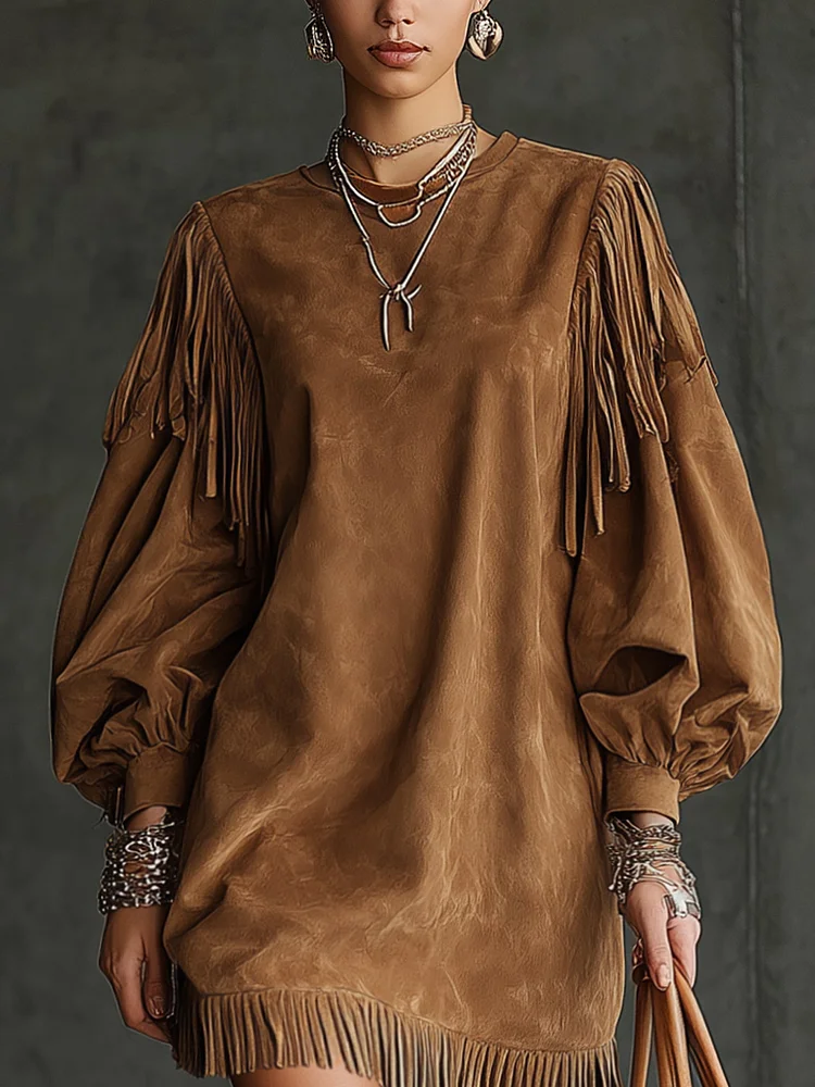 Marzella – Suede fringe detail – Mini dress-10430628036951-ZARA MAE LONDON