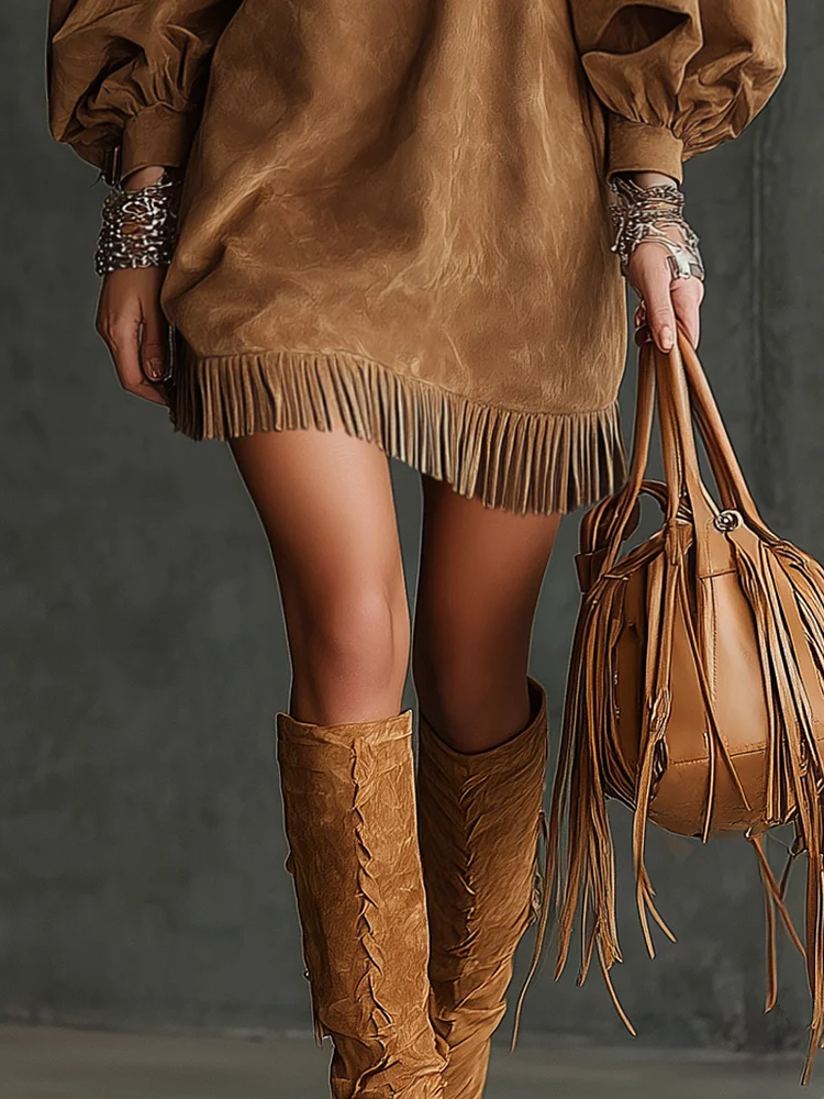 Marzella – Suede fringe detail – Mini dress-10430628036951-ZARA MAE LONDON